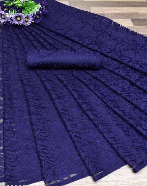 Suali Net Self Design Saree With Unstitched Blouse Piece ( Blue ) Suali Net Self Design Saree With Unstitched Blouse Piece ( Blue )