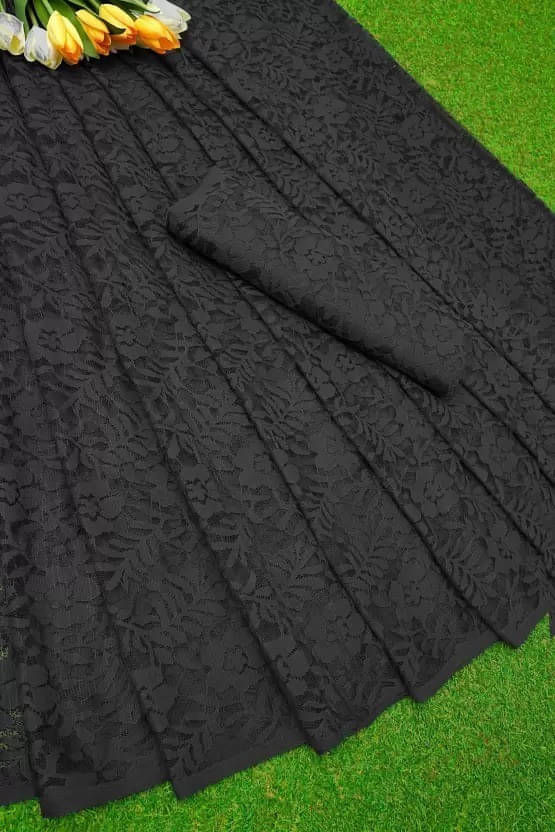 Suali Net Self Design Saree With Unstitched Blouse Piece ( Black ) Suali Net Self Design Saree With Unstitched Blouse Piece ( Black )