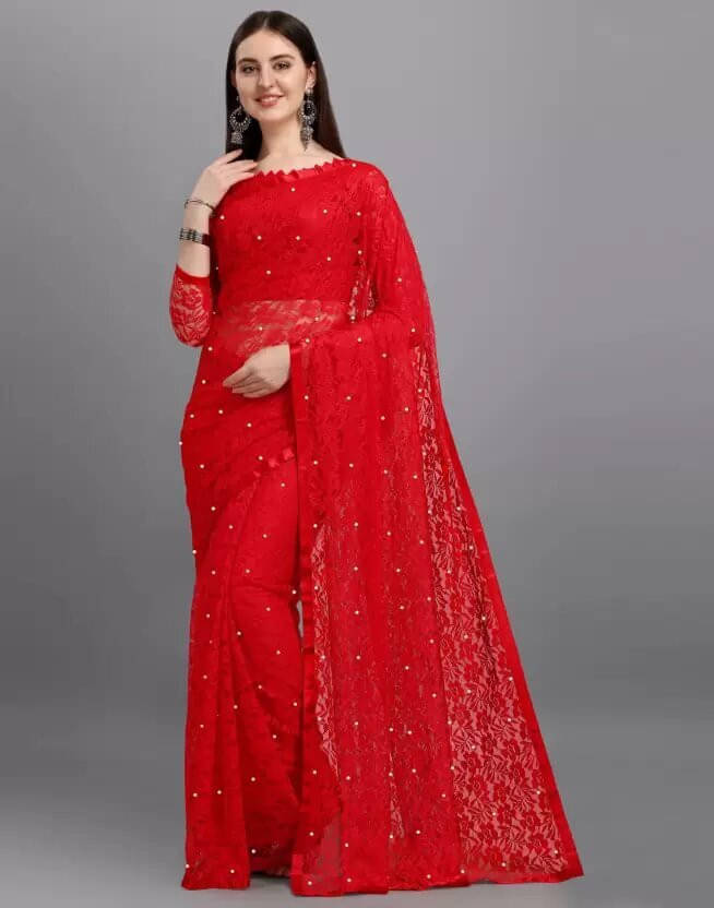 Suali Net Self Design Saree With Unstitched Blouse Piece ( Red ) Suali Net Self Design Saree With Unstitched Blouse Piece ( Red )