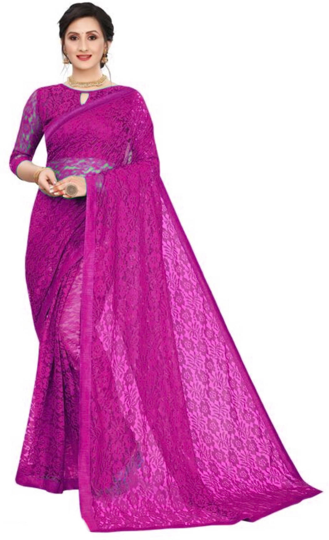 Suali Net Self Design Saree With Unstitched Blouse Piece ( Purple ) Suali Net Self Design Saree With Unstitched Blouse Piece ( Purple )