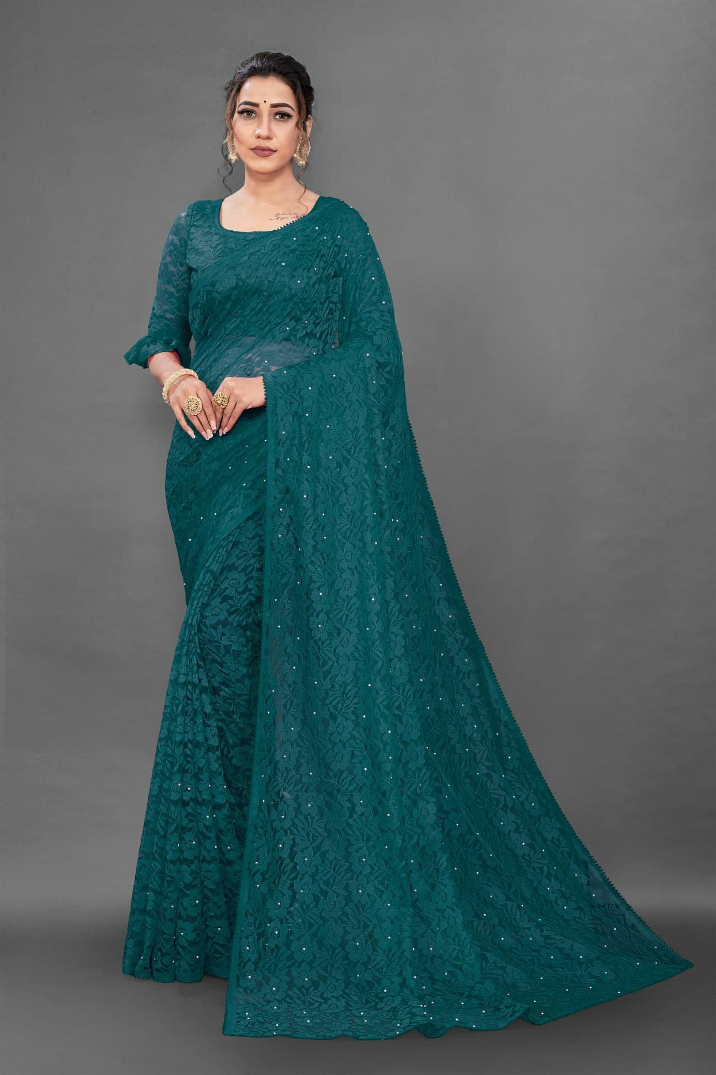 Suali Net Self Design Saree With Unstitched Blouse Piece ( Green ) Suali Net Self Design Saree With Unstitched Blouse Piece ( Green )