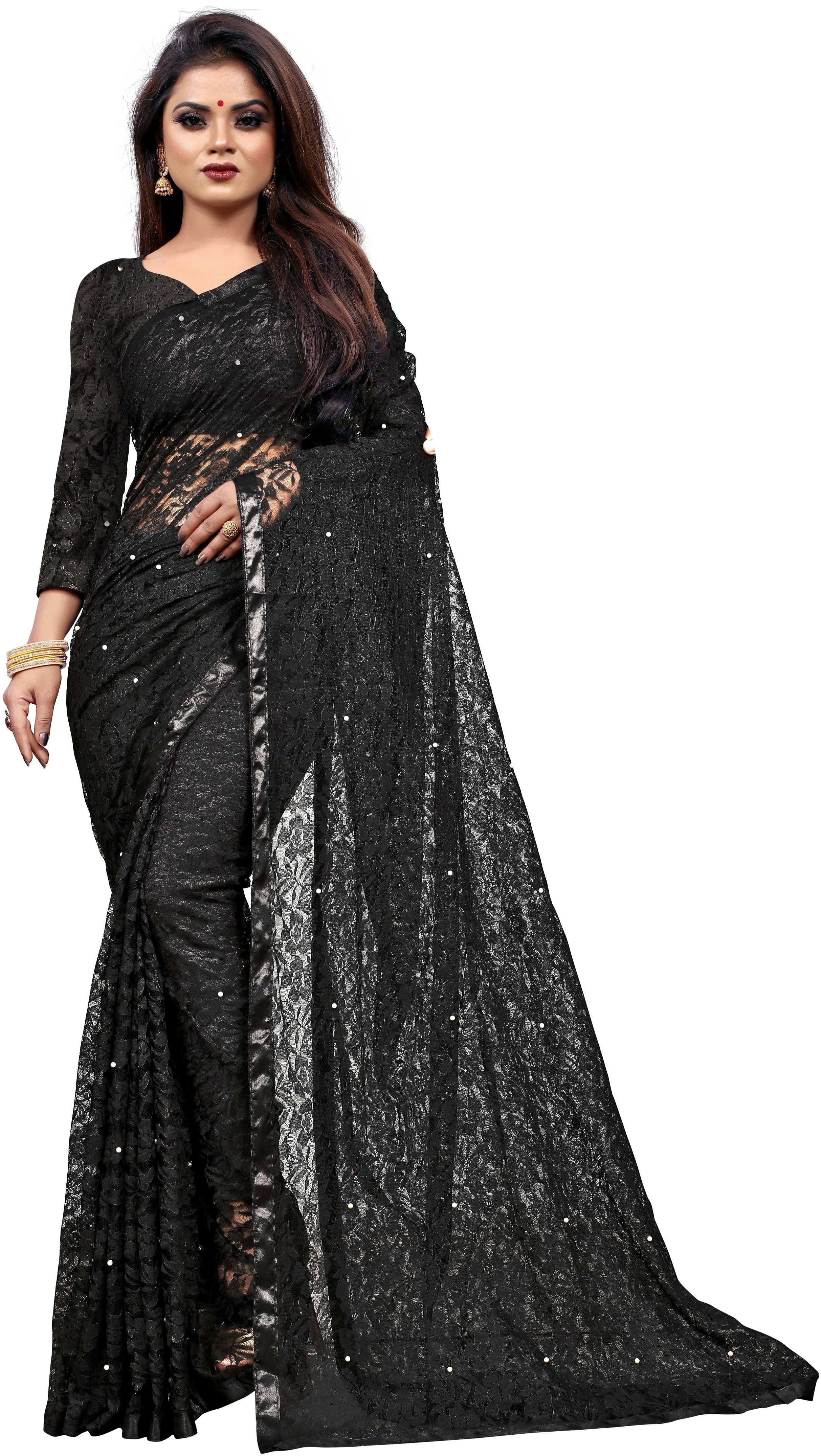 Suali Net Self Design Saree With Unstitched Blouse Piece ( Black ) Suali Net Self Design Saree With Unstitched Blouse Piece ( Black )