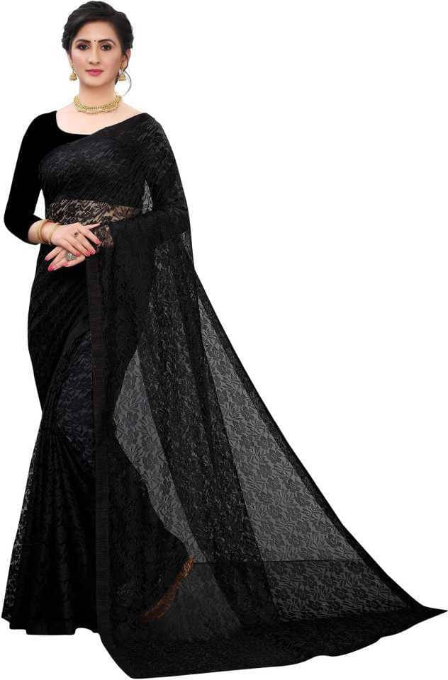Suali Net Self Design Saree With Unstitched Blouse Piece ( Black ) Suali Net Self Design Saree With Unstitched Blouse Piece ( Black )