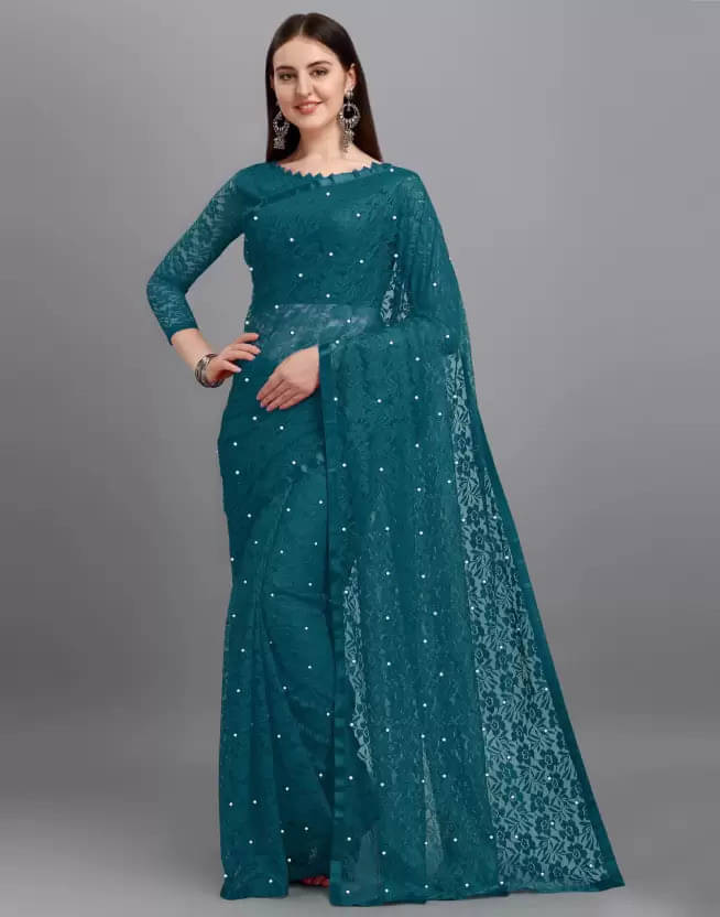 Suali Net Self Design Saree With Unstitched Blouse Piece ( Blue ) Suali Net Self Design Saree With Unstitched Blouse Piece ( Blue )