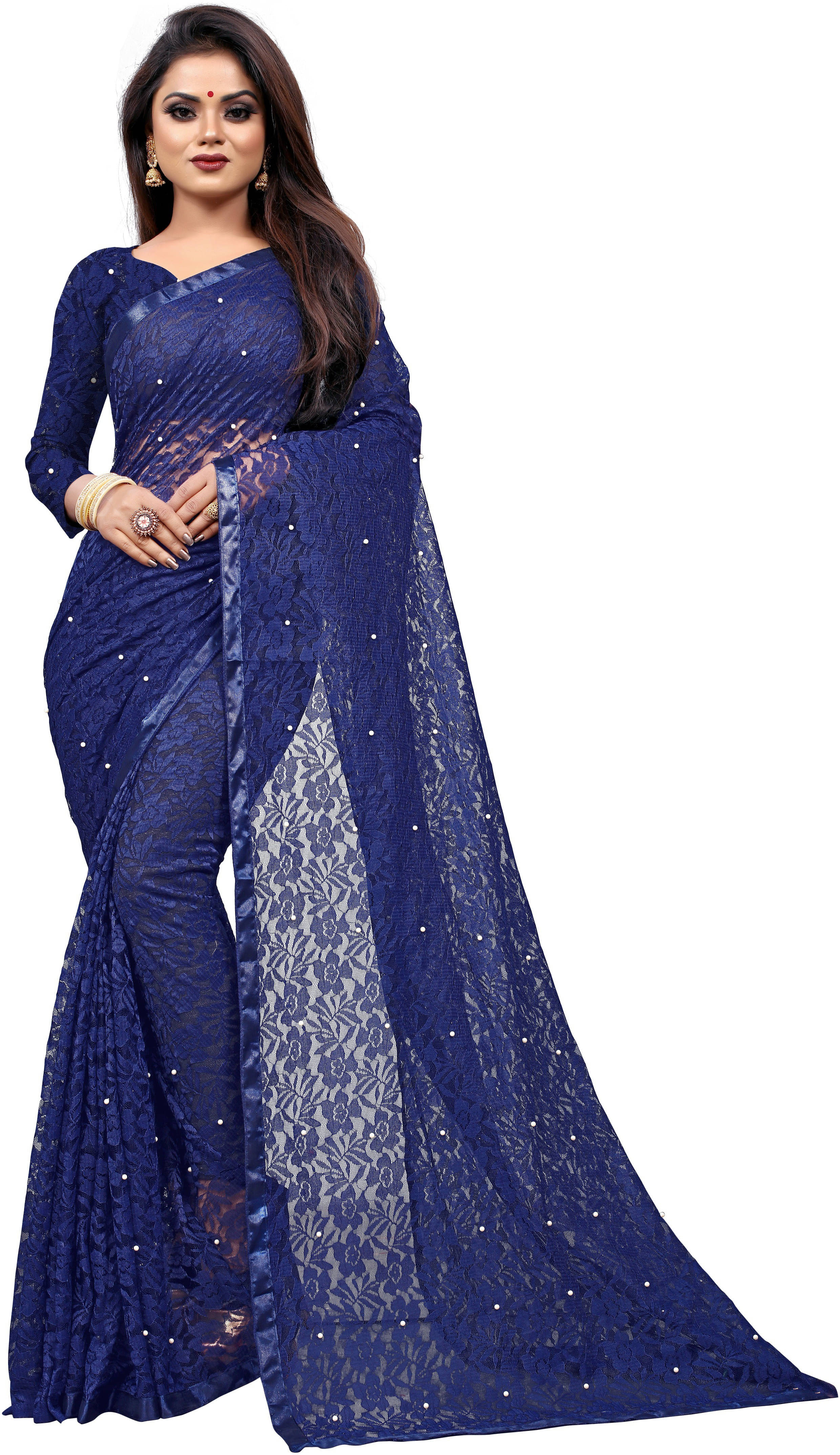 Suali Net Self Design Saree With Unstitched Blouse Piece ( Blue ) Suali Net Self Design Saree With Unstitched Blouse Piece ( Blue )
