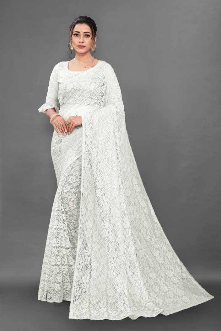 Suali Net Self Design Saree With Unstitched Blouse Piece ( White ) Suali Net Self Design Saree With Unstitched Blouse Piece ( White )