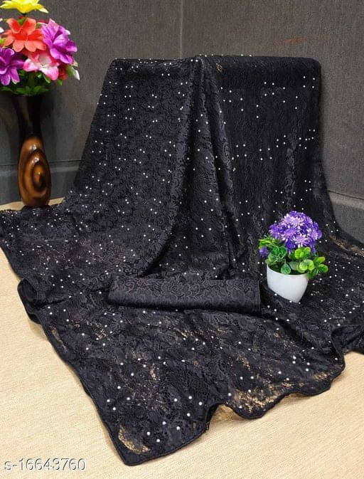     			Suali Net Self Design Saree With Unstitched Blouse Piece ( Black )