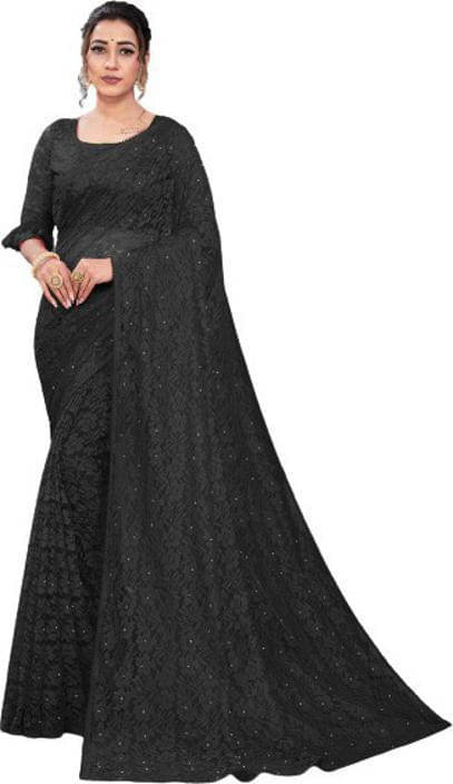 Suali Net Self Design Saree With Unstitched Blouse Piece ( Black ) Suali Net Self Design Saree With Unstitched Blouse Piece ( Black )