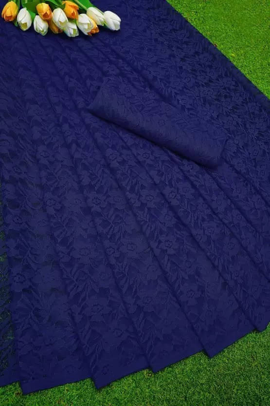     			Suali Net Self Design Saree With Unstitched Blouse Piece ( Blue )