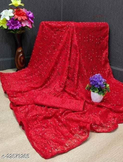 Suali Net Self Design Saree With Unstitched Blouse Piece ( Red ) Suali Net Self Design Saree With Unstitched Blouse Piece ( Red )
