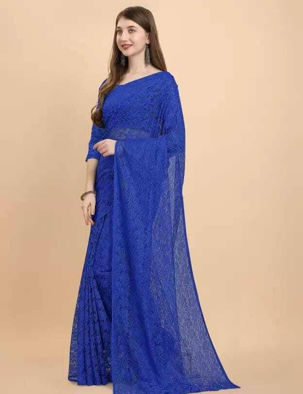 Suali Net Self Design Saree With Stitched Blouse ( Blue ) Suali Net Self Design Saree With Stitched Blouse ( Blue )