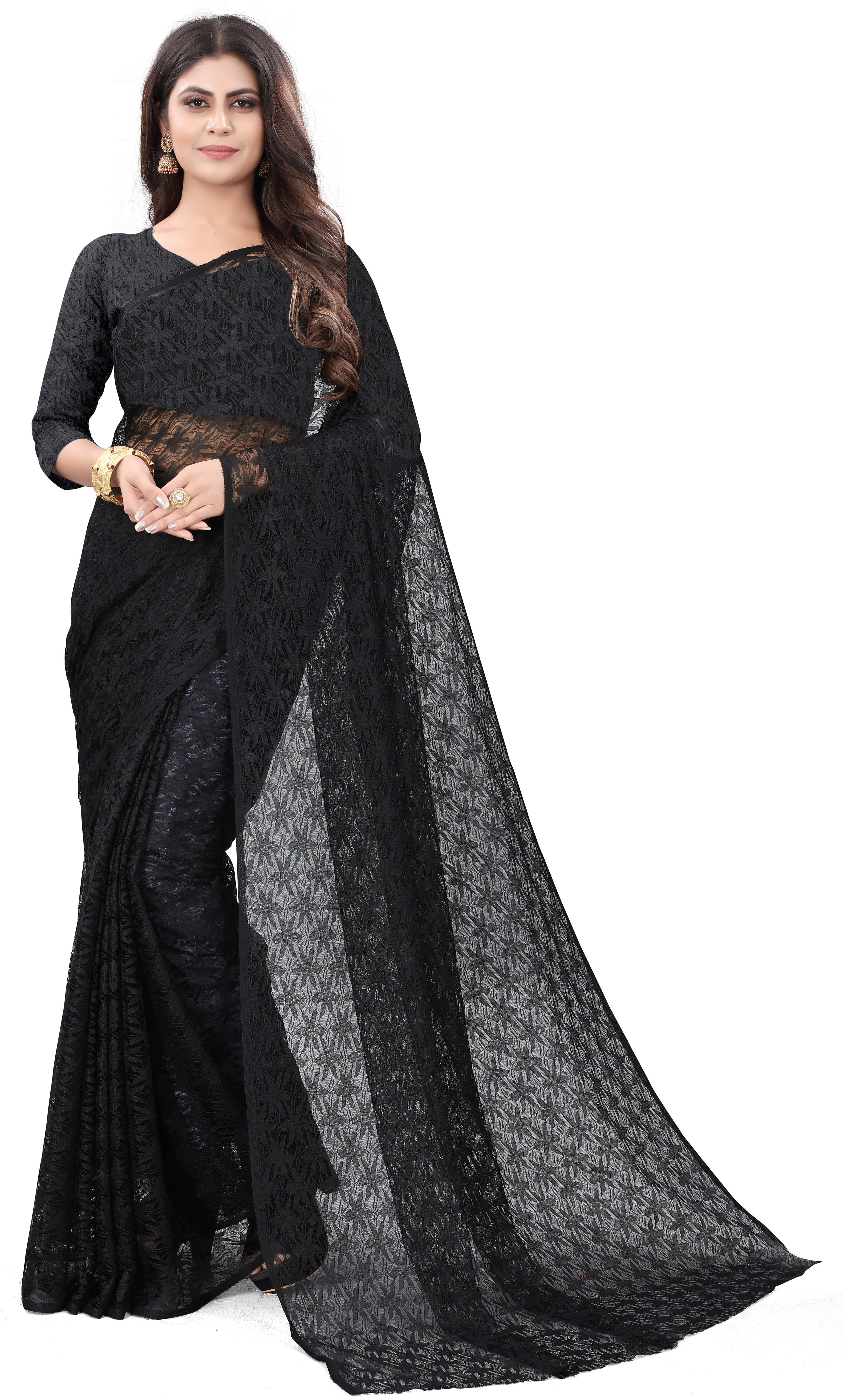 Suali Net Self Design Saree With Unstitched Blouse Piece ( Black ) Suali Net Self Design Saree With Unstitched Blouse Piece ( Black )