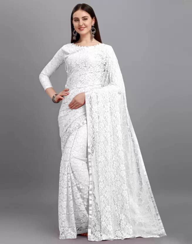 Suali Net Self Design Saree With Unstitched Blouse Piece ( White ) Suali Net Self Design Saree With Unstitched Blouse Piece ( White )