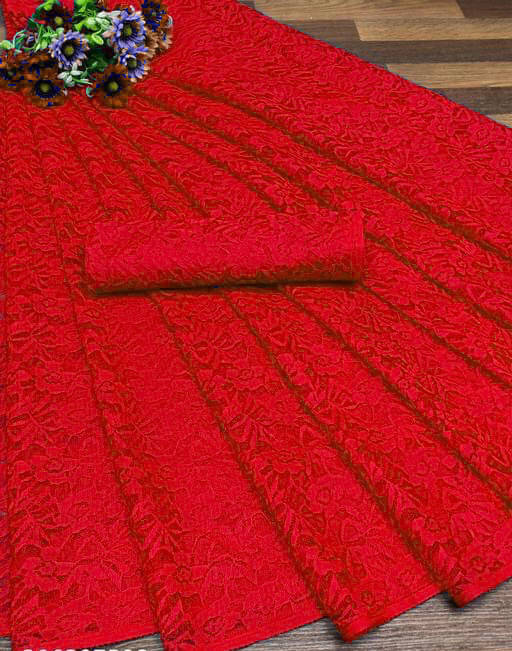 Suali Net Self Design Saree With Unstitched Blouse Piece ( Red ) Suali Net Self Design Saree With Unstitched Blouse Piece ( Red )