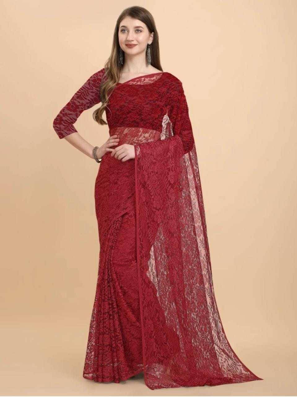 Suali Net Solid Saree With Unstitched Blouse Piece ( Maroon ) Suali Net Solid Saree With Unstitched Blouse Piece ( Maroon )
