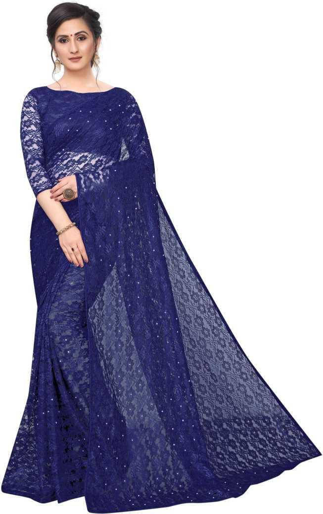 Suali Net Solid Saree With Unstitched Blouse Piece ( Blue ) Suali Net Solid Saree With Unstitched Blouse Piece ( Blue )