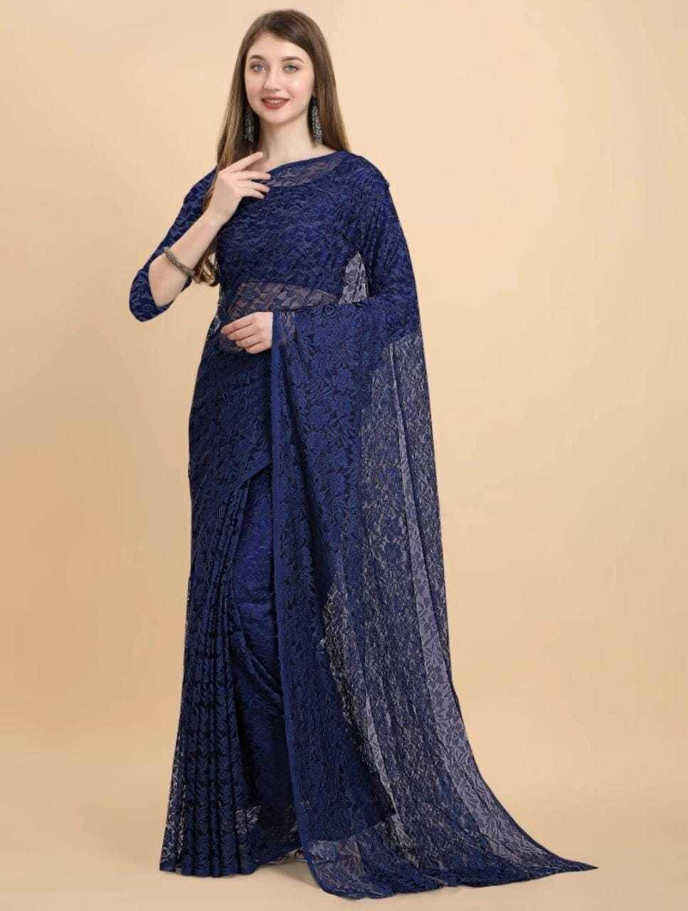 Suali Net Solid Saree With Unstitched Blouse Piece ( Blue ) Suali Net Solid Saree With Unstitched Blouse Piece ( Blue )