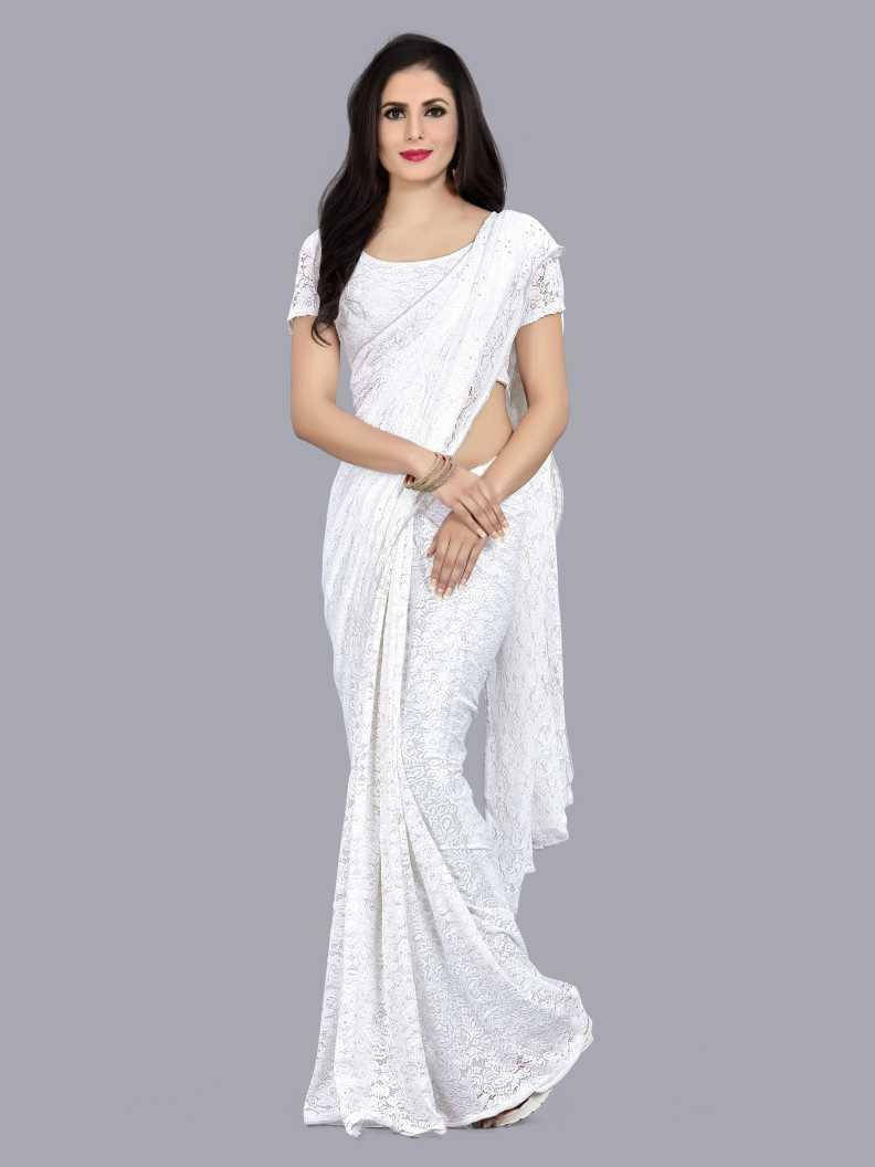 Suali Net Solid Saree With Unstitched Blouse Piece ( White ) Suali Net Solid Saree With Unstitched Blouse Piece ( White )