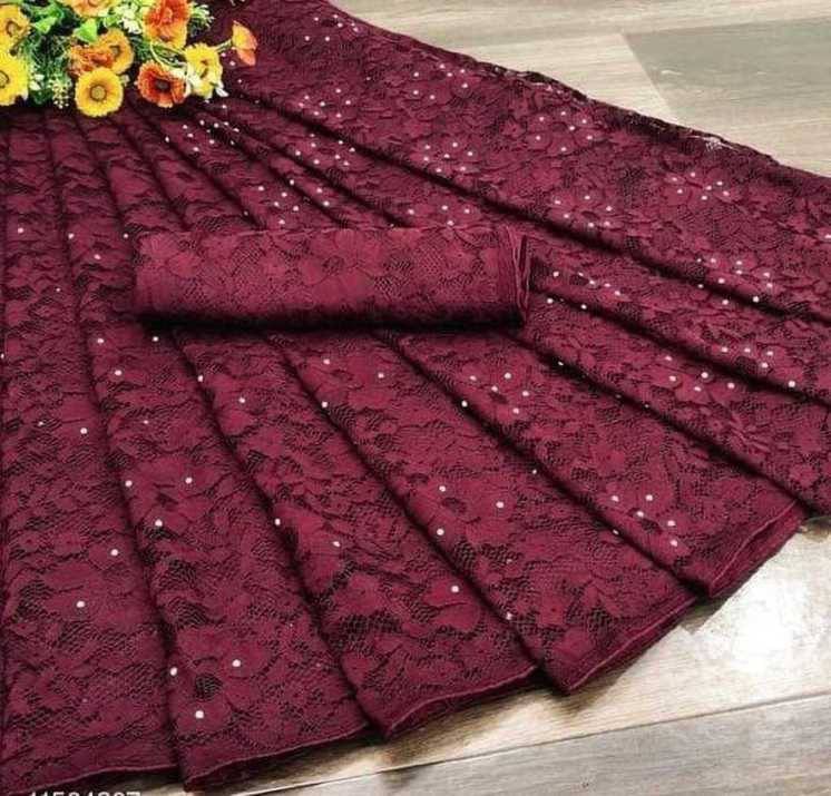 Suali Net Woven Saree With Unstitched Blouse Piece ( Maroon ) Suali Net Woven Saree With Unstitched Blouse Piece ( Maroon )