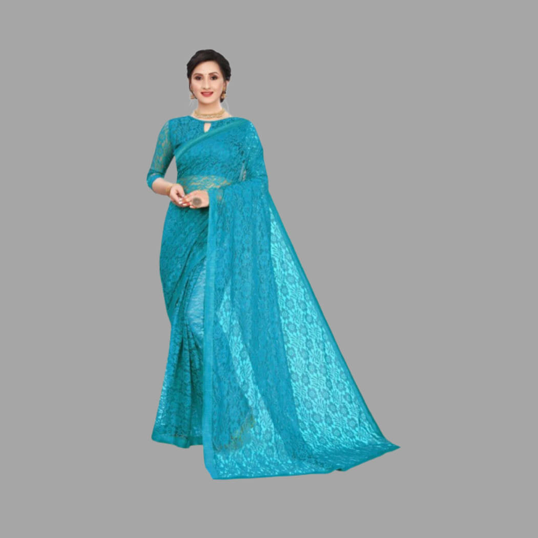 Suali Net Woven Saree With Unstitched Blouse Piece ( Light Blue ) Suali Net Woven Saree With Unstitched Blouse Piece ( Light Blue )