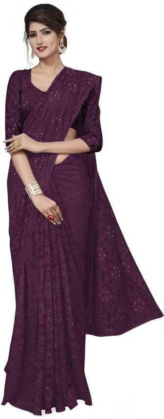 Suali Net Woven Saree With Unstitched Blouse Piece ( Purple ) Suali Net Woven Saree With Unstitched Blouse Piece ( Purple )