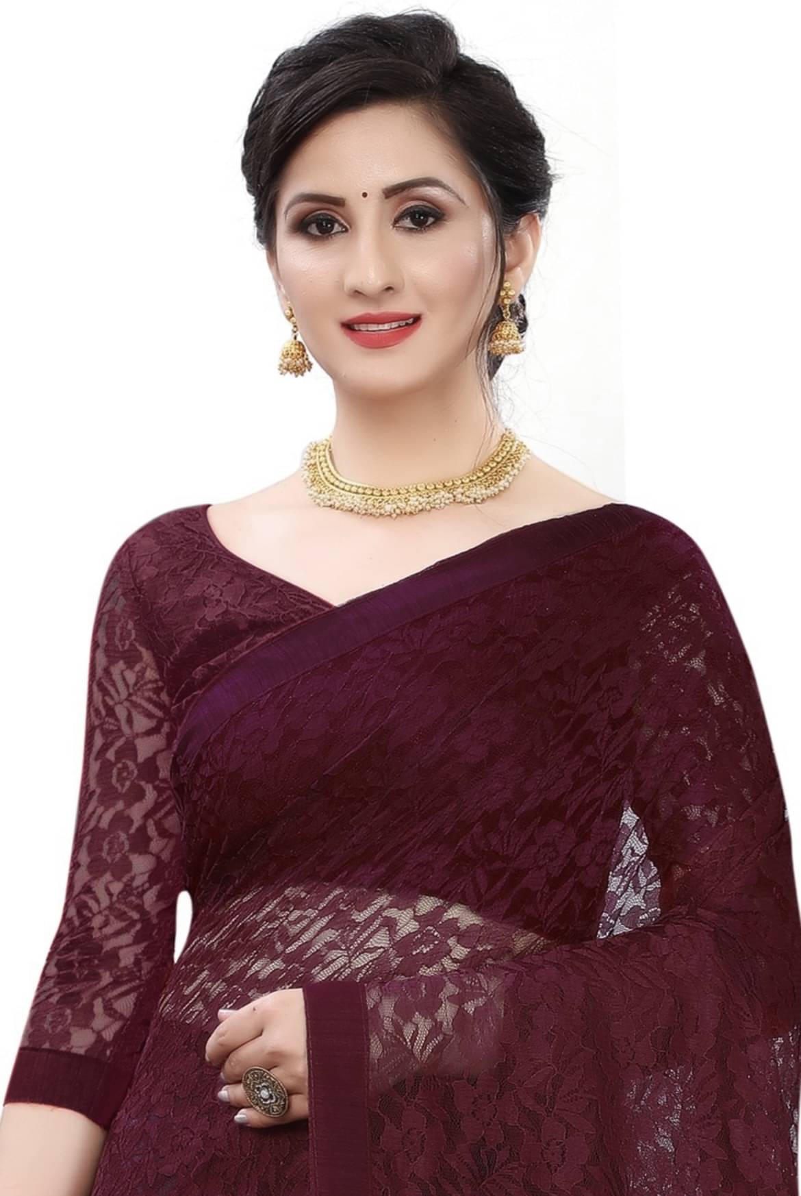 Suali Net Woven Saree With Unstitched Blouse Piece ( Purple ) Suali Net Woven Saree With Unstitched Blouse Piece ( Purple )