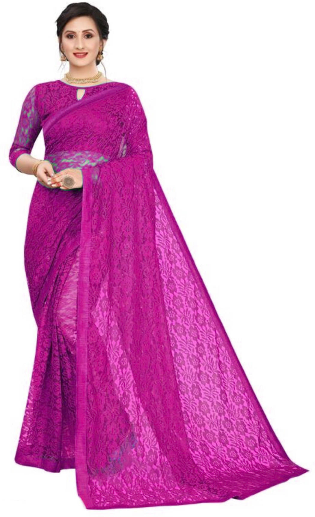 Suali Net Woven Saree With Unstitched Blouse Piece ( Purple ) Suali Net Woven Saree With Unstitched Blouse Piece ( Purple )