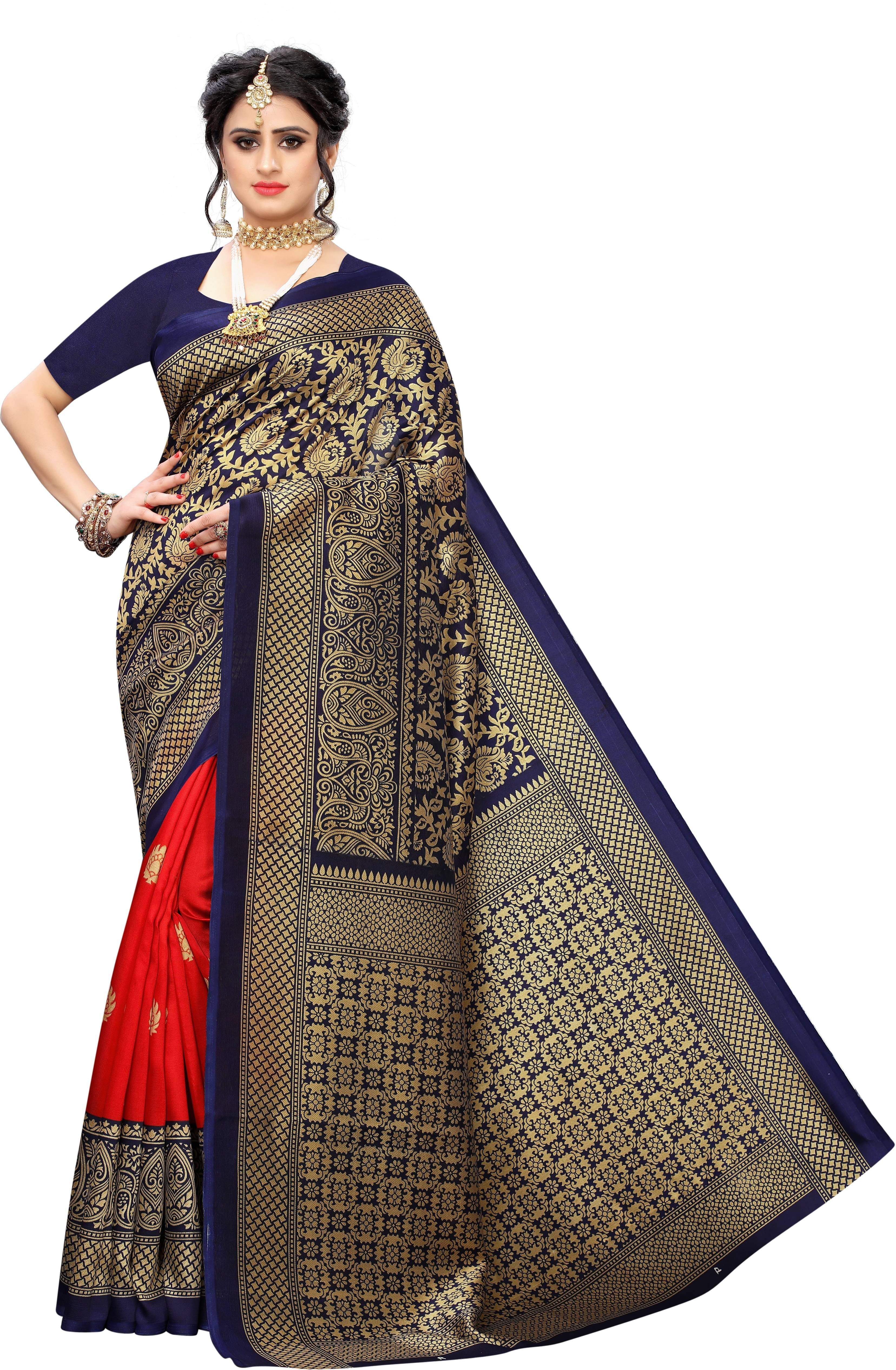     			Suali Silk Blend Printed Saree With Unstitched Blouse Piece ( Blue )