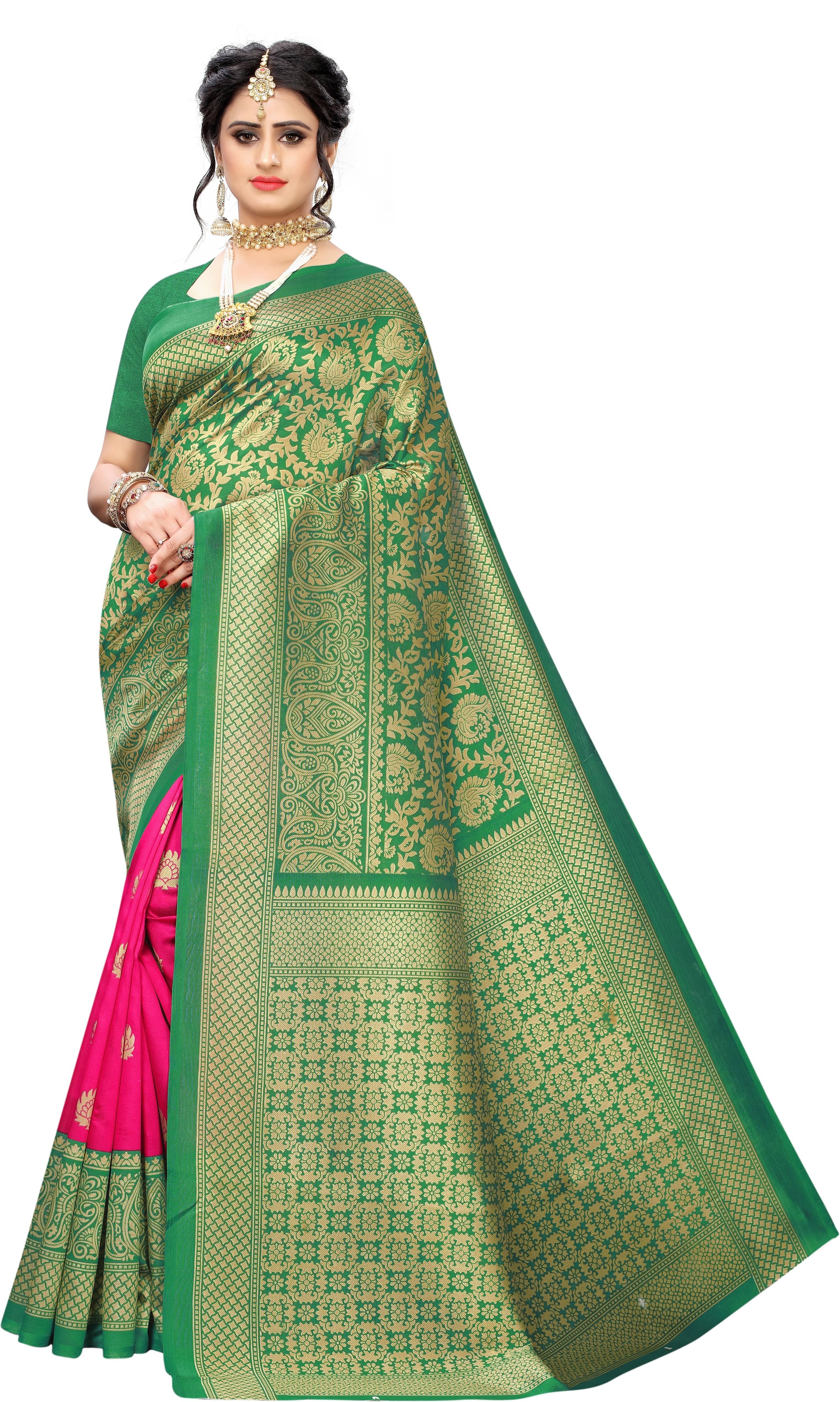     			Suali Silk Blend Printed Saree With Unstitched Blouse Piece ( Green )