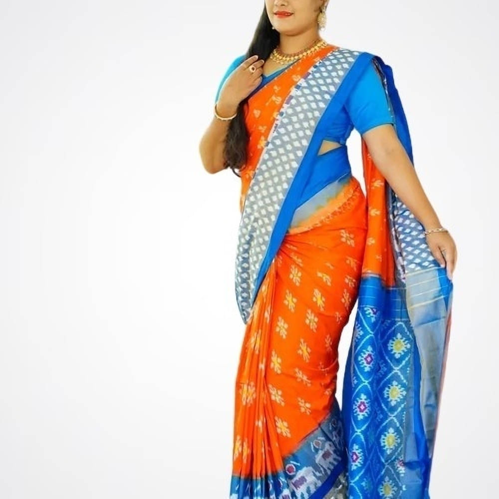     			Suali Silk Printed Saree With Unstitched Blouse Piece ( Orange )