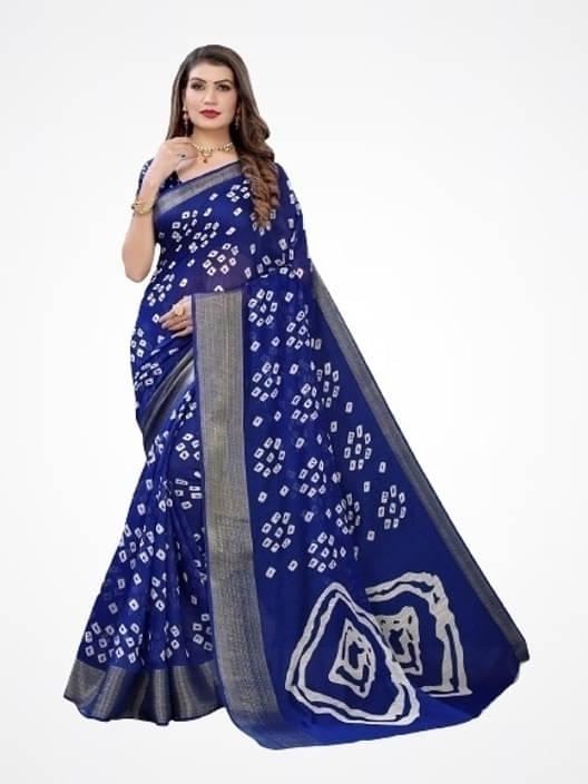     			Suali Silk Printed Saree With Unstitched Blouse Piece ( Blue )