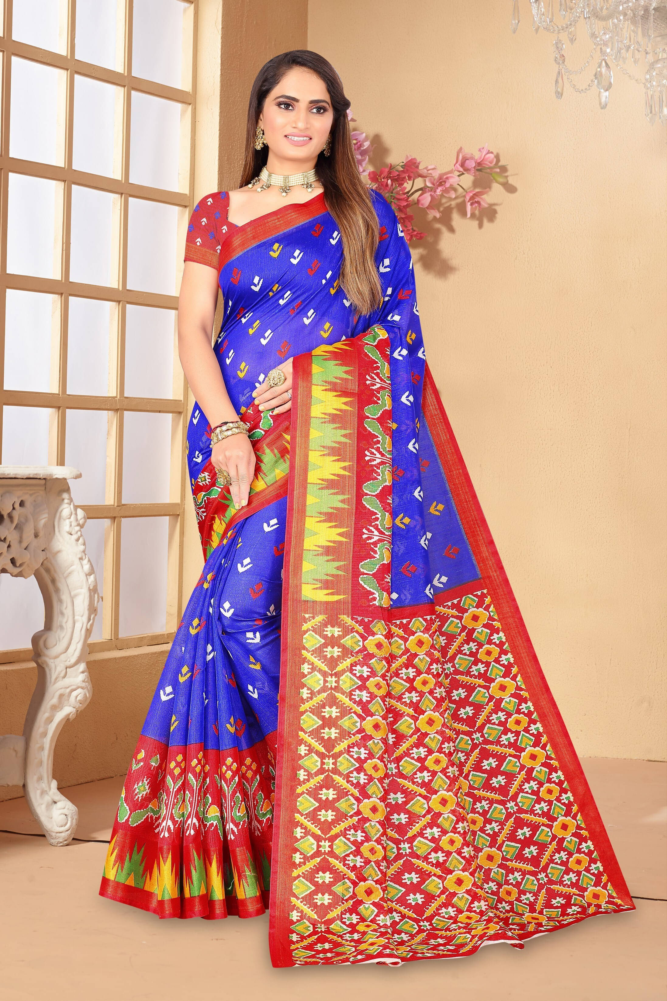     			Suali Silk Printed Saree With Unstitched Blouse Piece ( Blue )