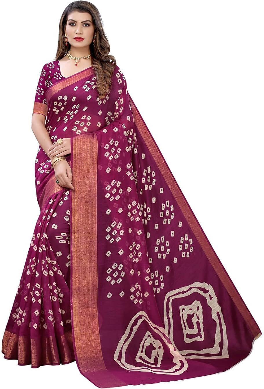     			Suali Silk Printed Saree With Unstitched Blouse Piece ( Purple )