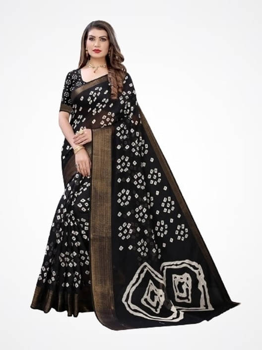     			Suali Silk Printed Saree With Unstitched Blouse Piece ( Black )