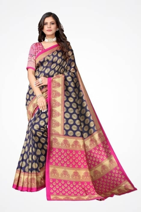 Suali Silk Printed Saree With Unstitched Blouse Piece ( Blue ) Suali Silk Printed Saree With Unstitched Blouse Piece ( Blue )