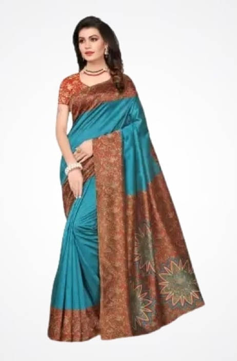 Suali Silk Printed Saree With Unstitched Blouse Piece ( Light Blue ) Suali Silk Printed Saree With Unstitched Blouse Piece ( Light Blue )