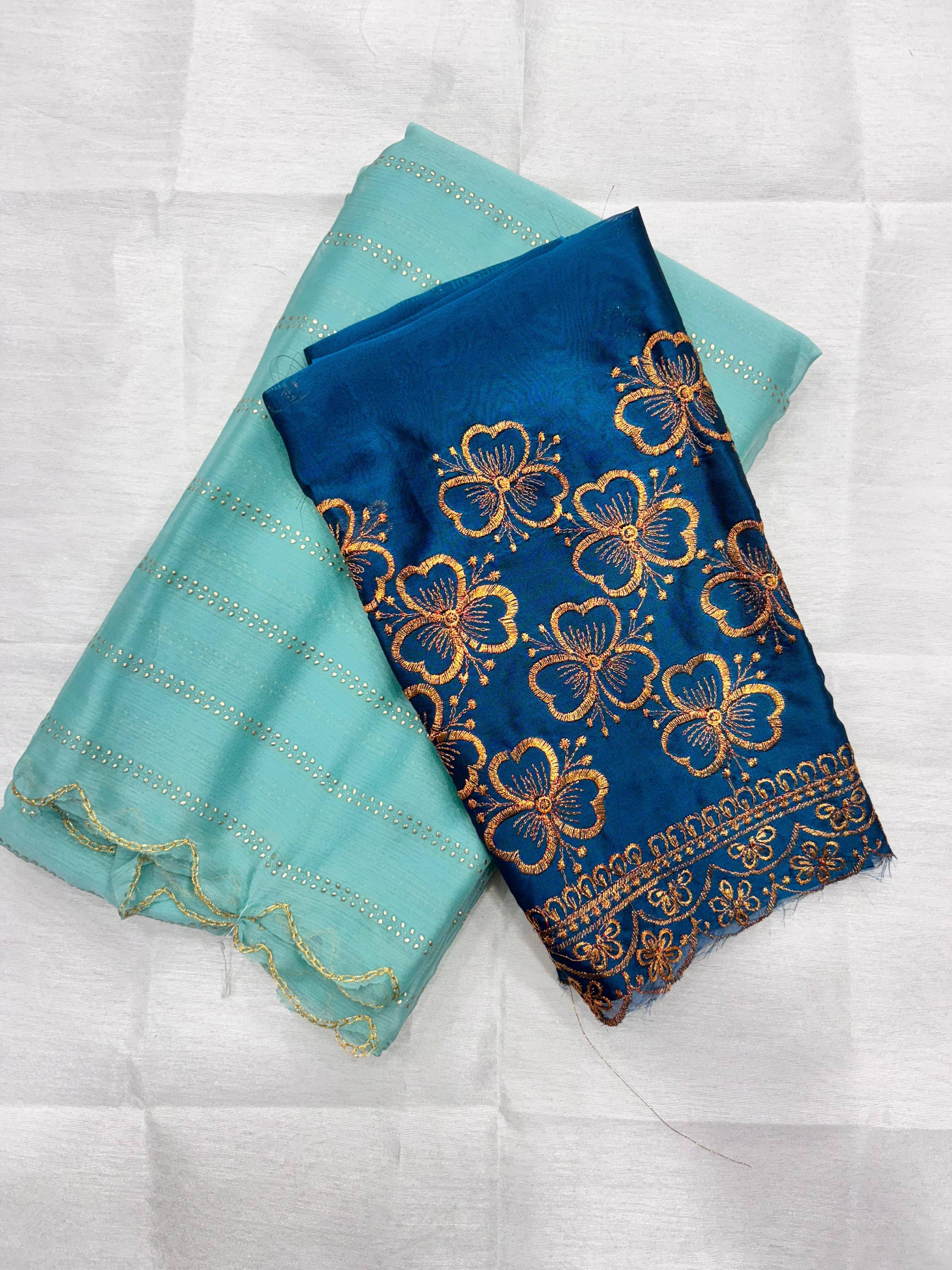 Sureta Chiffon Embellished Saree With Unstitched Blouse Piece ( Blue ) Sureta Chiffon Embellished Saree With Unstitched Blouse Piece ( Blue )