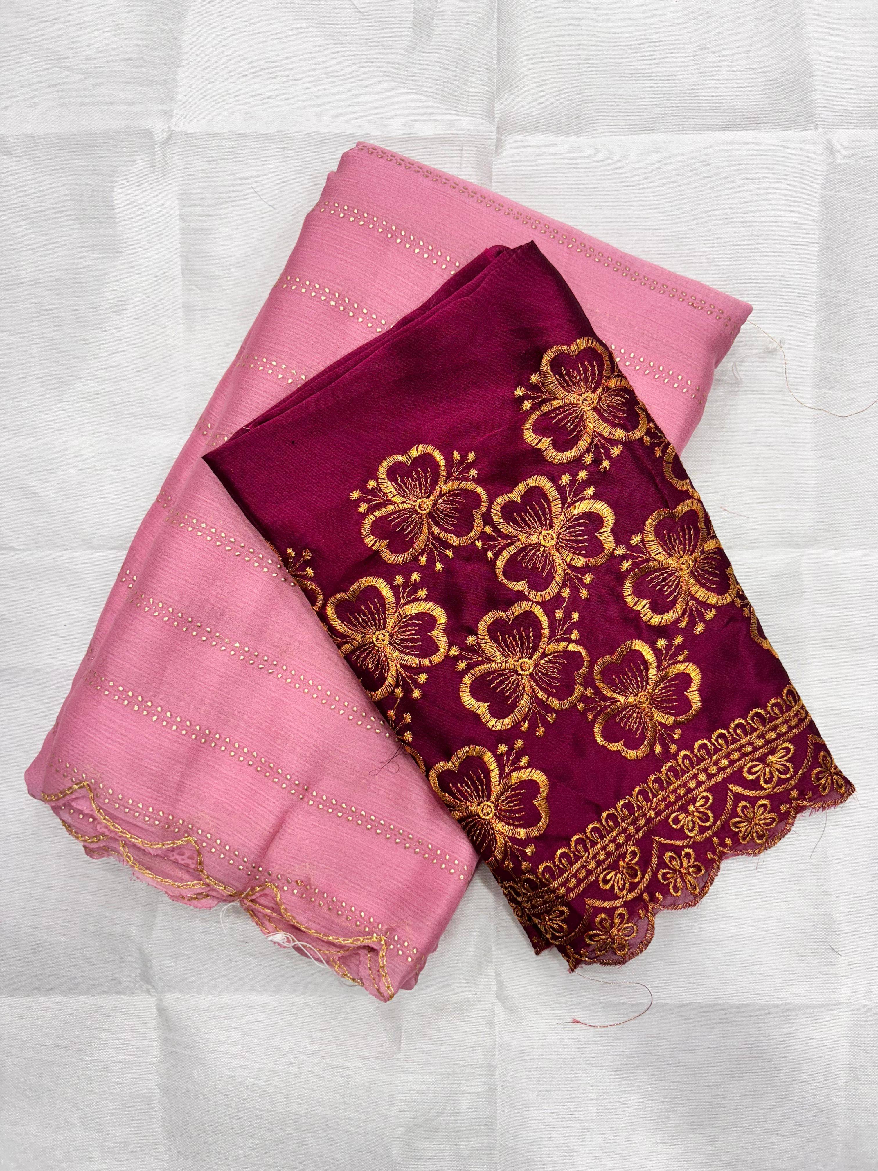 Sureta Chiffon Embellished Saree With Unstitched Blouse Piece ( Pink ) Sureta Chiffon Embellished Saree With Unstitched Blouse Piece ( Pink )