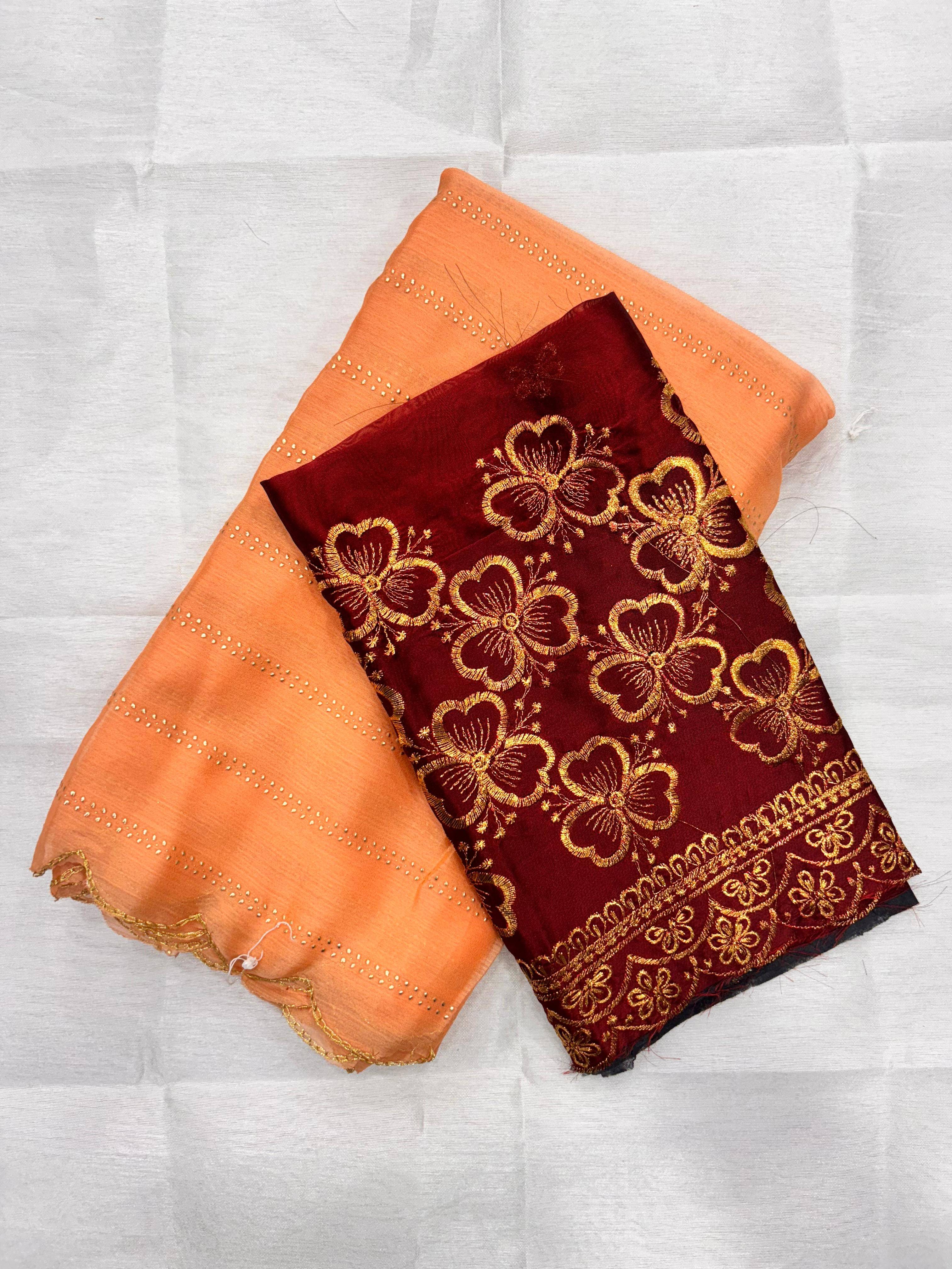     			Sureta Chiffon Embellished Saree With Unstitched Blouse Piece ( Orange )