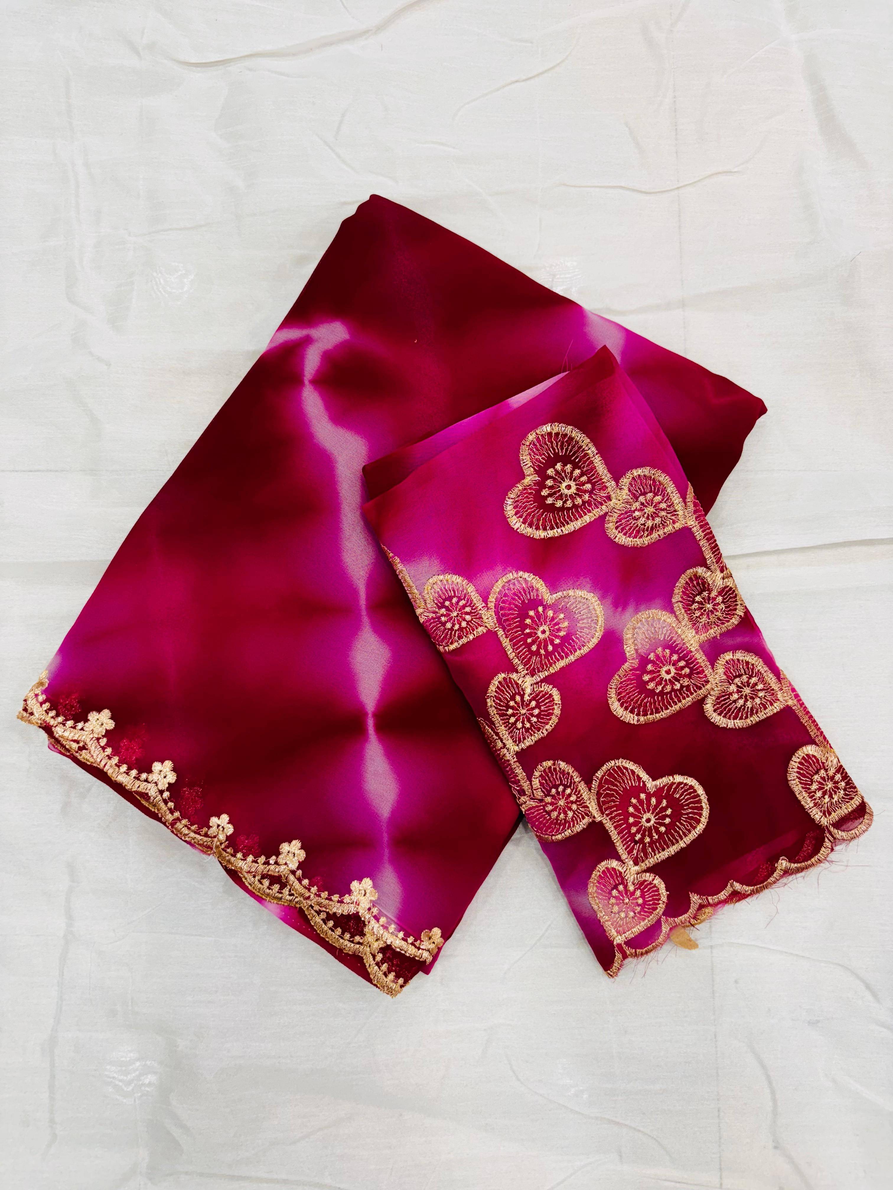     			Sureta Georgette Dyed Saree With Unstitched Blouse Piece ( Pink )