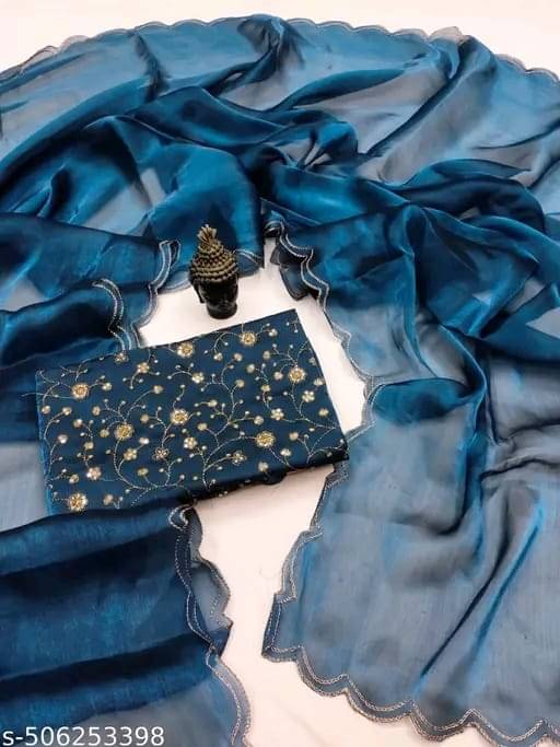    			Sureta Silk Solid Saree With Unstitched Blouse Piece ( Blue )