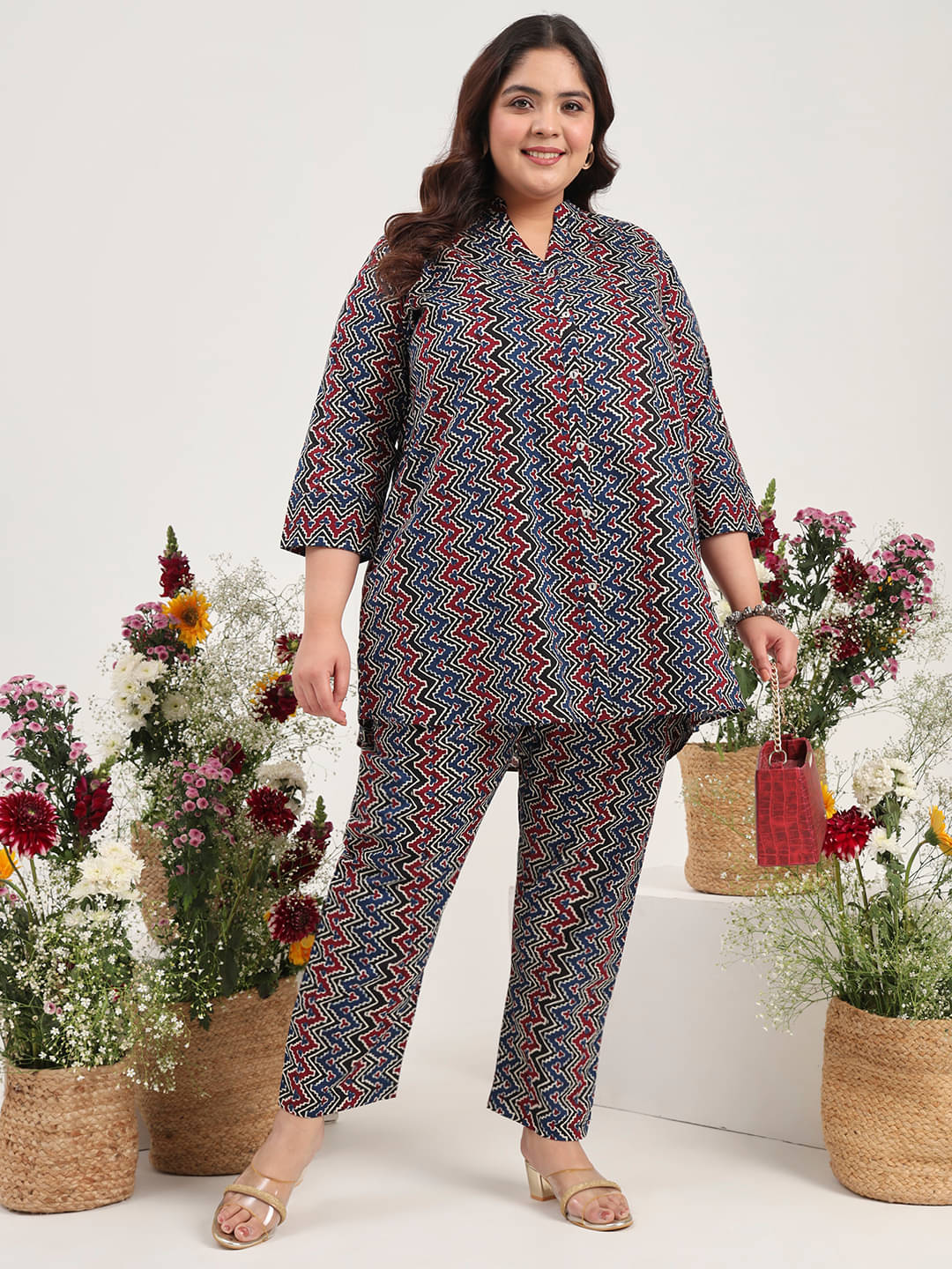     			Tissu Women Printed Tunic With Trousers Co-Ord Set ( Multicolor )