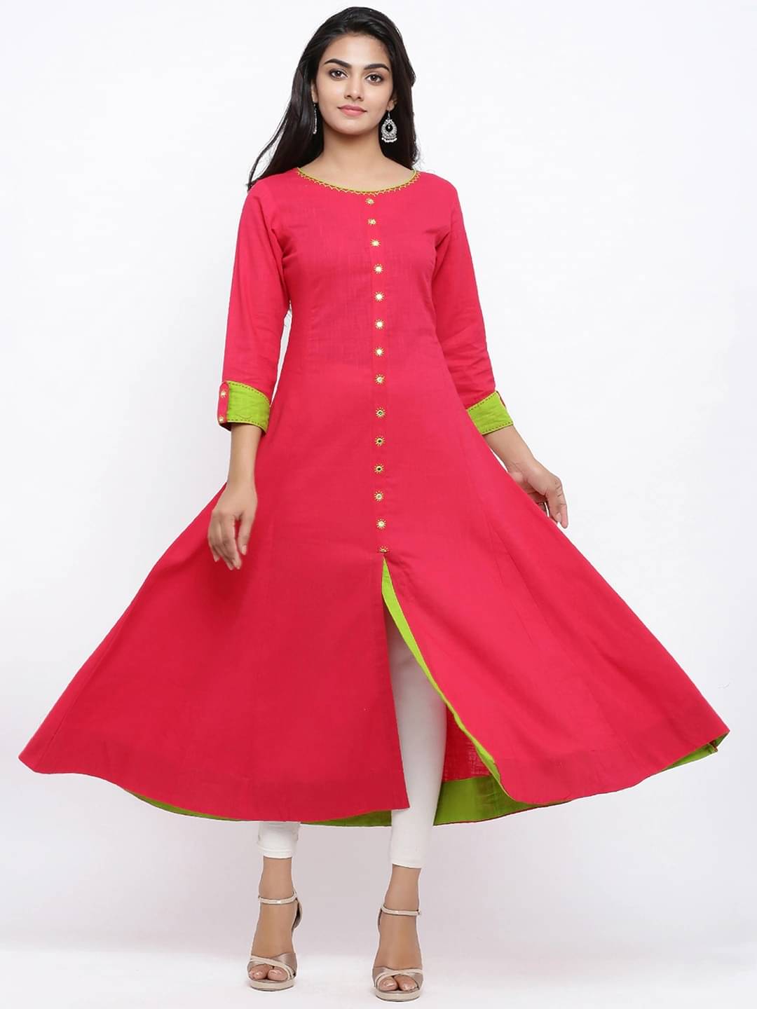     			Yash Gallery Women's Cotton Solid Front Slit Kurti - ( Blue )