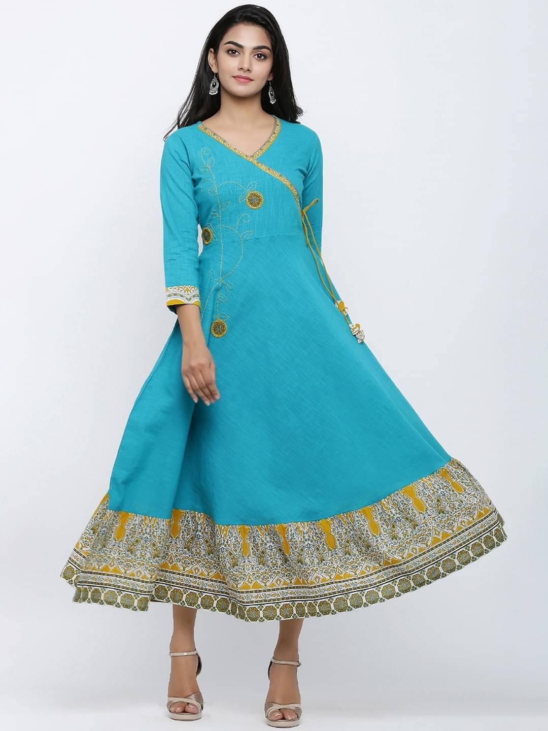 Yash Gallery Women's Cotton Embroidered Angrakha Kurti - ( Pink ) Yash Gallery Women's Cotton Embroidered Angrakha Kurti - ( Pink )