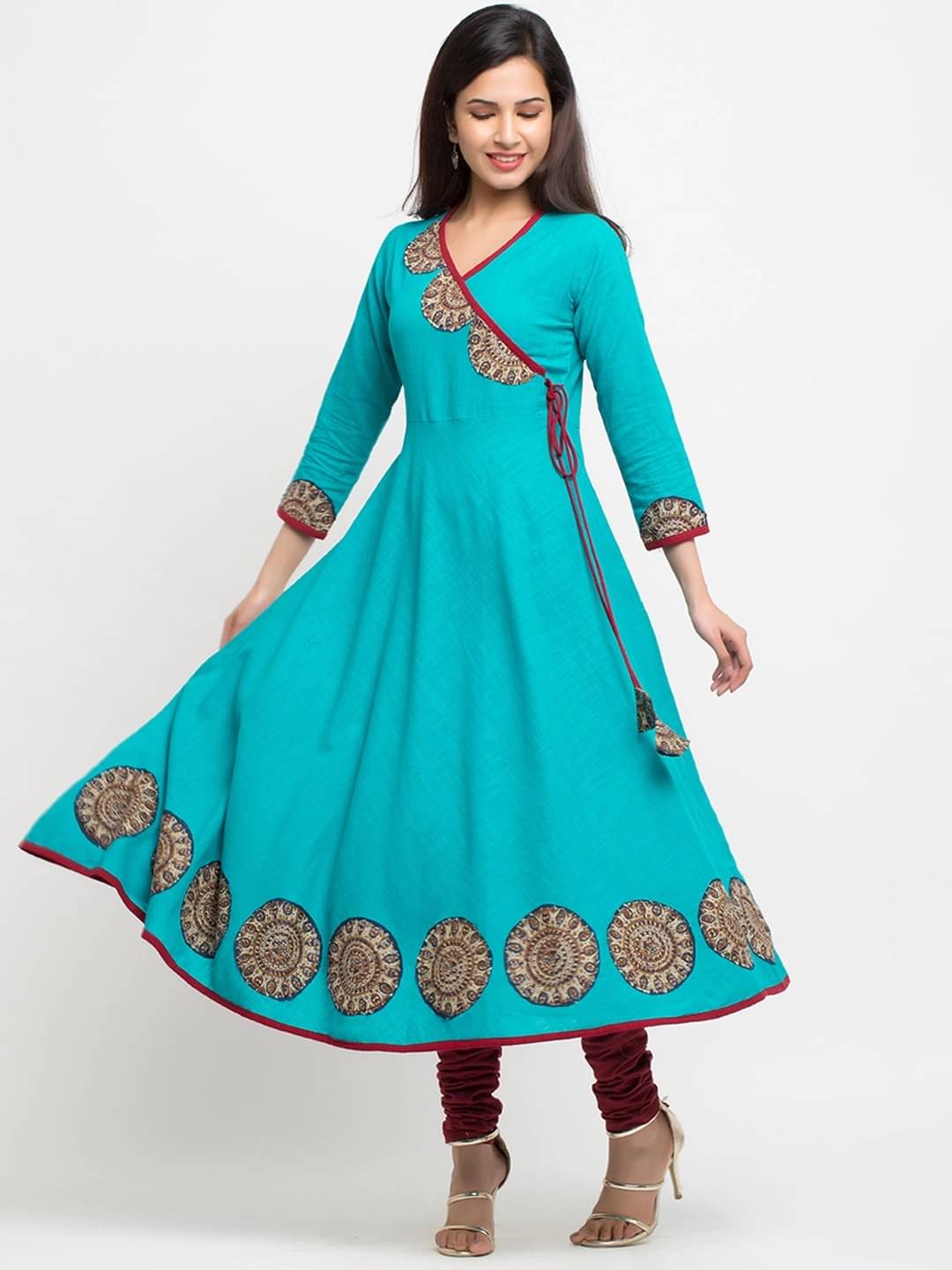 Yash Gallery Women's Cotton Applique Angrakha Kurti - ( Pink ) Yash Gallery Women's Cotton Applique Angrakha Kurti - ( Pink )