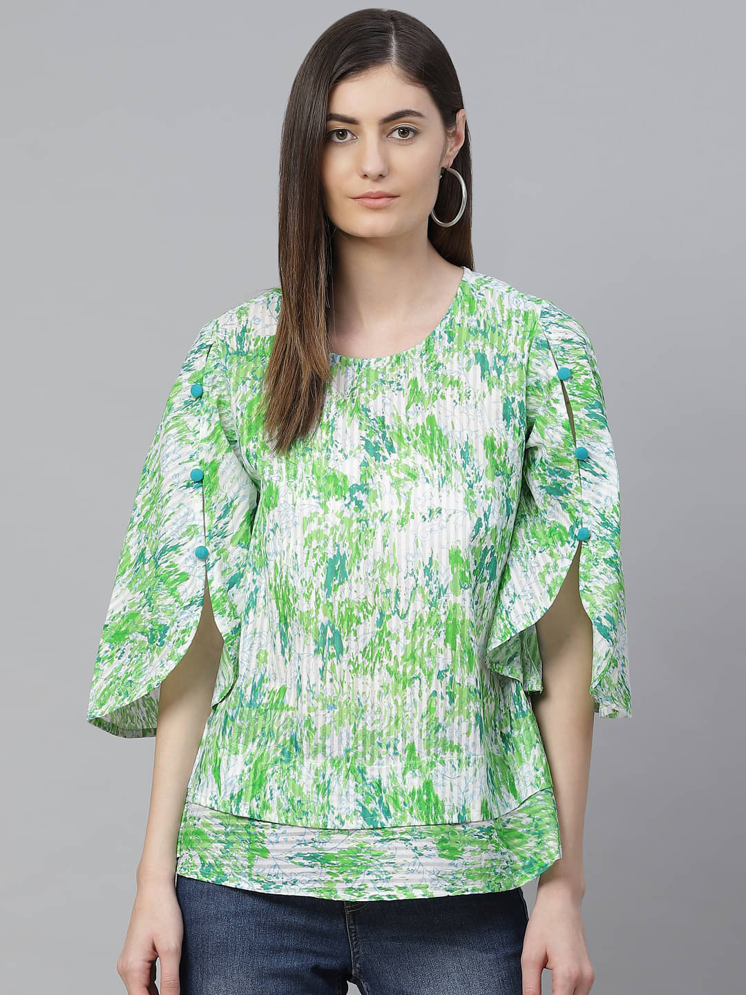 Yash Gallery Women's Cotton Blend Regular Top ( Green ) Yash Gallery Women's Cotton Blend Regular Top ( Green )