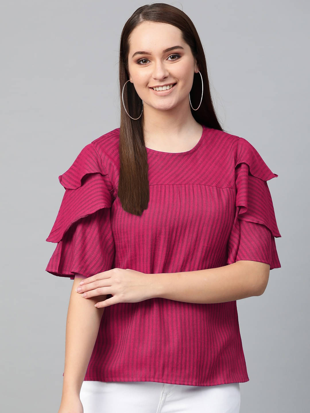 Yash Gallery Women's Polyester Regular Top ( Maroon ) Yash Gallery Women's Polyester Regular Top ( Maroon )