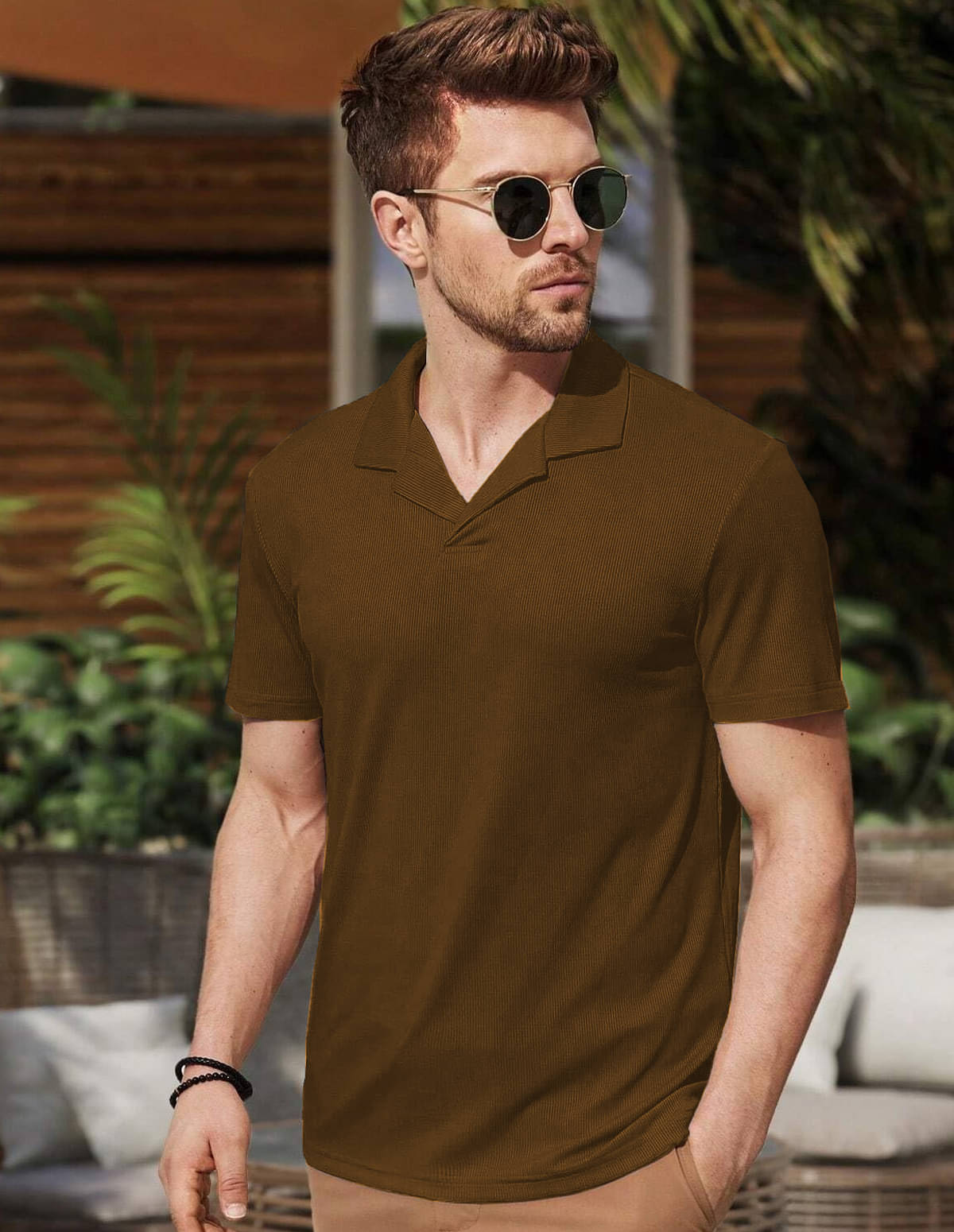     			clafoutis Men Polyester Relaxed Fit Solid T-Shirt ( Brown )