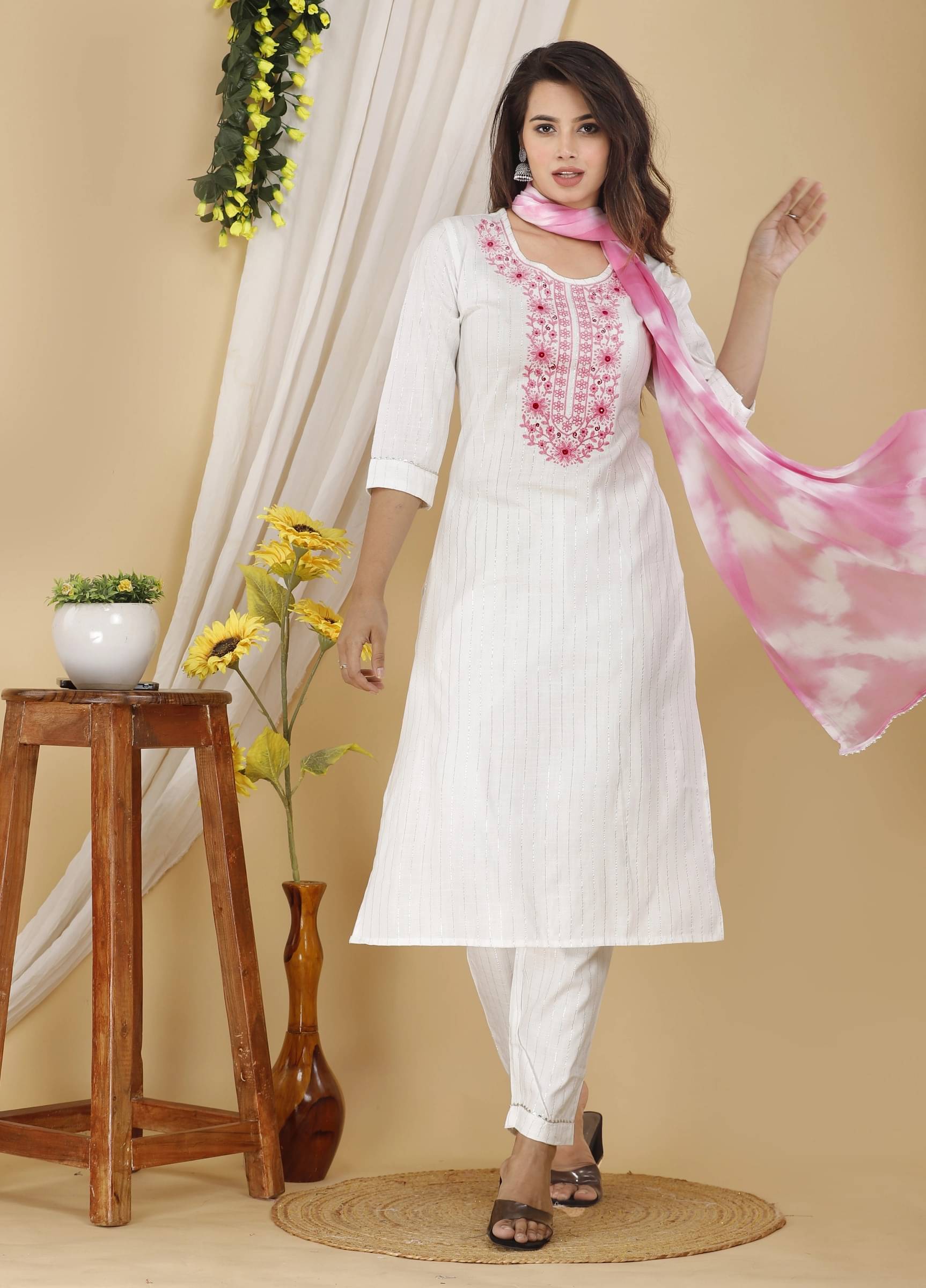     			jain creation Women's Cotton Silk Embroidered Kurti With Pants ( Dark Blue )