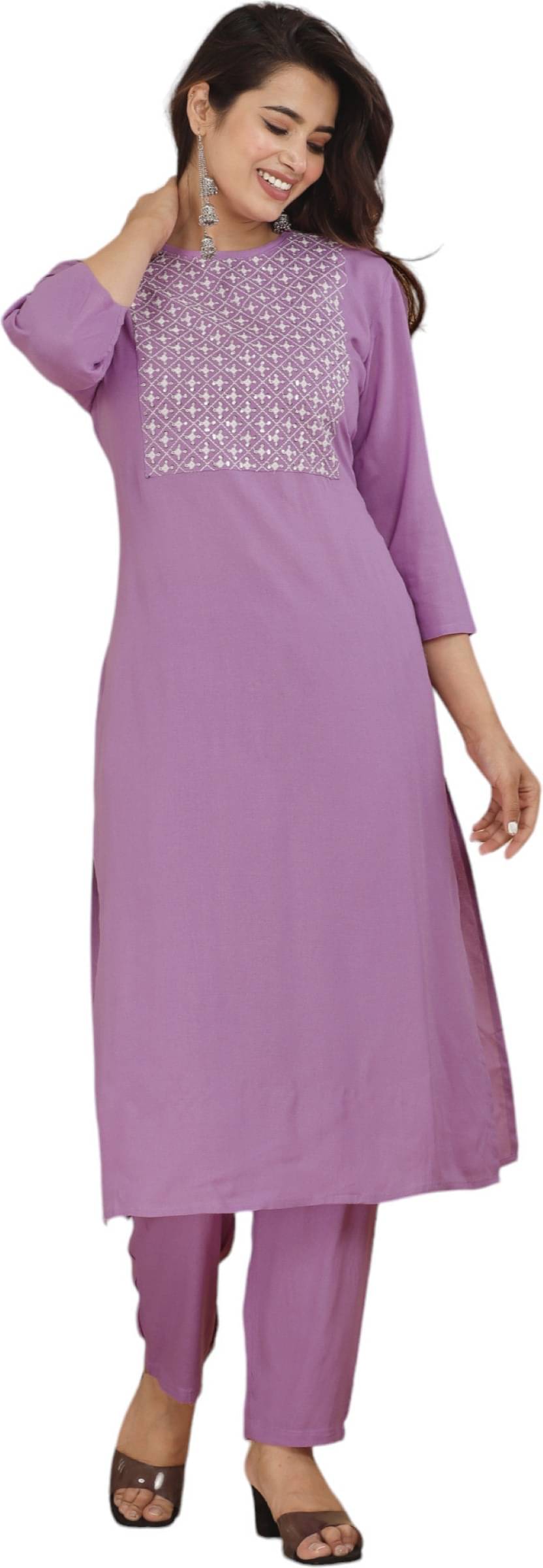 jain creation Women's Cotton Blend Embroidered Kurti With Pants ( Purple ) jain creation Women's Cotton Blend Embroidered Kurti With Pants ( Purple )